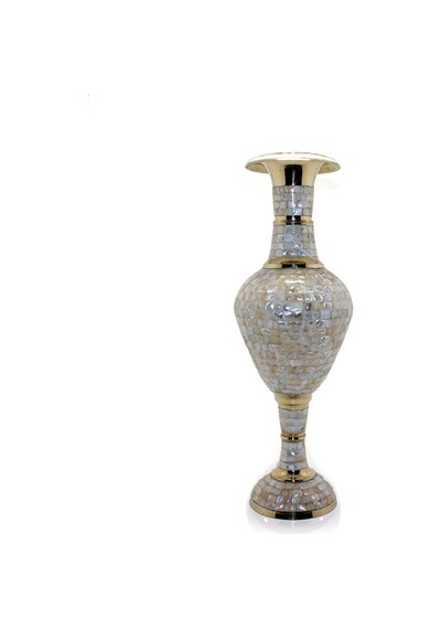 1 Adet Pirinç Sedefli Vazo Dekoratif Ev Ve Salon Aksesuarı, 35 Cm, Brass Decorative Vase Nar