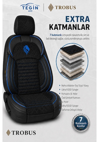 Fiat Albea 2002-2012 Araca Uyumlu Premium Tay Tüyü Koltuk Kılıfı Liona Serisi Siyah Mavi