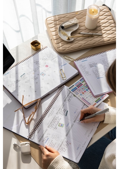 Süresiz Haftalık Spiralli Masaüstü Planlayıcı 24x34 Cm - Desk Planner Bordo Bordo