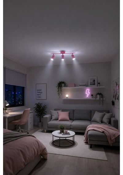 Spoty 3'lü Pembe Renkli Beyaz Işık Modern Tasarım Salon - Mutfak - Banyo Spot Sıralı Avize