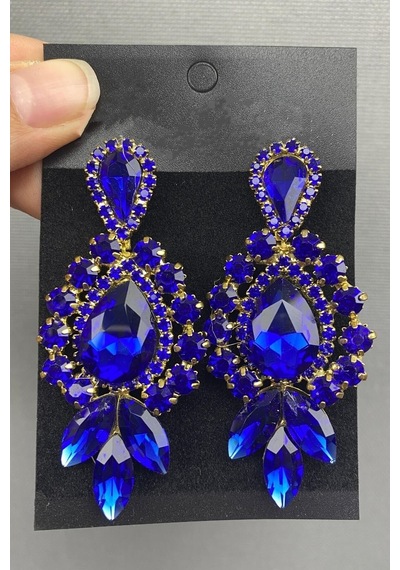 Fdayaksesuar Saks Mavi Gold Damla Taşlı Küpe Frdy131 Çok Renkli