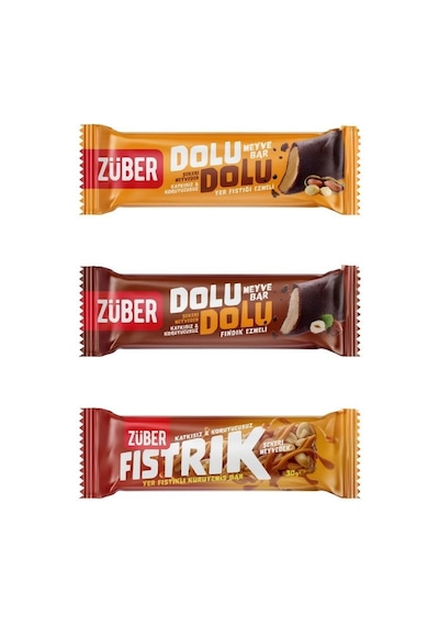 Fıstrık 30g X 1 Adet + Dolu Dolu Meyve Bar 30g X 2 Adet Yer Fıstığı Ezmeli, Fındık Ezmeli