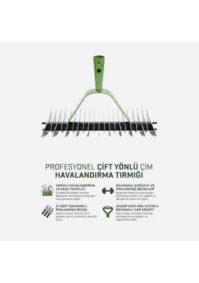 Gardener 10810 Ahşap Saplı Çift Yönlü Çim Havalandırma Tırmığı