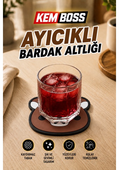 Kemboss Ayıcıklı Bardak Altlığı 2'li Set - Pvc Kaydırmaz Bardak Altlığı Kahve Kupa Çay Bardağı Altlığı Masa Koruyucu Çok Renkli