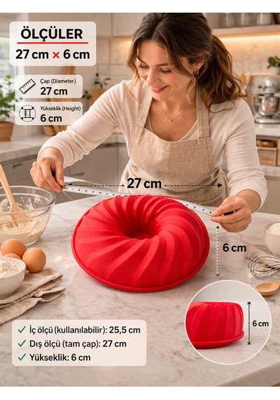 Kırmızı Silikon Oval Kek Kalıbı 27 Cm Çap 6 Cm Derinlik Yüksek Isıya Dayanıklı Silicone Cake Pan