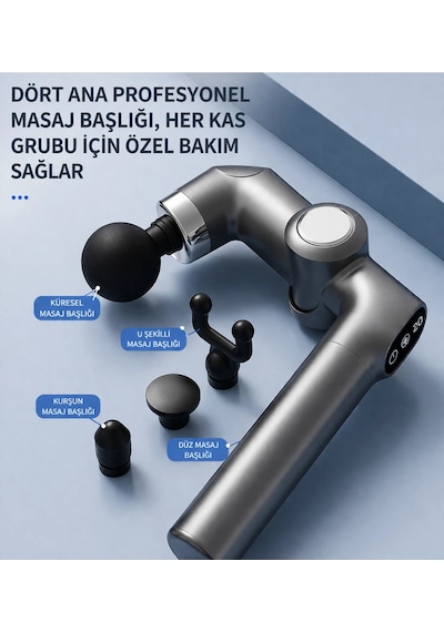 Auhma Amg39 Ayarlanabilir Açılı Şarjlı Masaj Aleti - Bel, Boyun, Omuz Ve Bacak 4 Farklı Başlık Gri