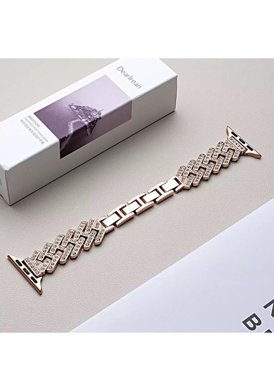 Apple Uyumlu Watch  Ultra 1/2/3 49mm Kordon Taşlı İnce Metal Kordon 103