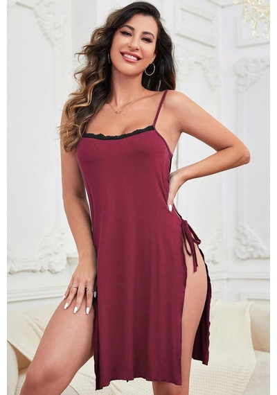 Moon Wear Kadın Siyah Cut Out Detaylı Yırtmaçlı Sexy Gecelik Siyah