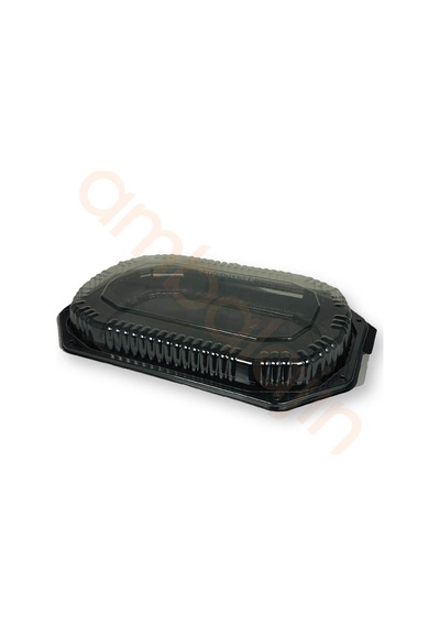 50 Adet Siyah Büyük Catering Kabı Kapaklı Yemek Kabı 27x41 Cm