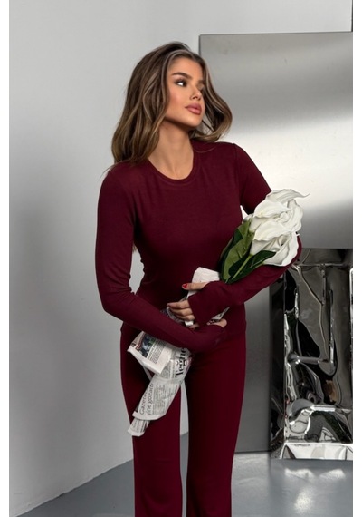 Balenbi Kadın Buzzy Parmak Geçmeli Bisiklet Yaka Basic Body 1130 Bordo