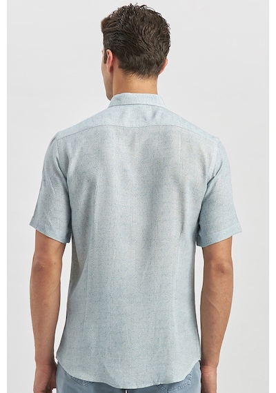 İmza Koyu Lacivert Kısa Kollu Düğmeli Yaka Biyeli Keten Casual Slim Fit Dar Kesim Gömlek 1004240242 Koyu Lacivert