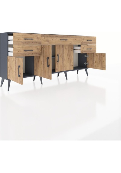 Arges Konsol Tek Raflı 5 Çekmeceli 4 Kapaklı 176x30x83 Antrasit-çam/çam Çam/çam Arges Konsol Tek Raflı 5 Çekmeceli 4 Kapaklı 176x30x83 Antrasit-çam/çam Çam/çam