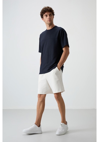 Air Jones Tommy Life Lacivert Waffle İnterlok Yüzeyi Dokulu Oversize Fit Basic Erkek T-shirt - 88380 Lacivert