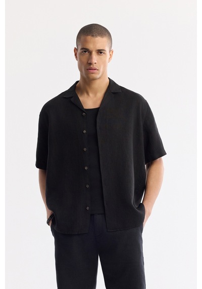 Avva Erkek Siyah Apaj Yaka %100 Keten Kısa Kollu Oversize Fit Gömlek A51y2209 Avva Erkek Siyah Apaj Yaka %100 Keten Kısa Kollu Oversize Fit Gömlek A51y2209