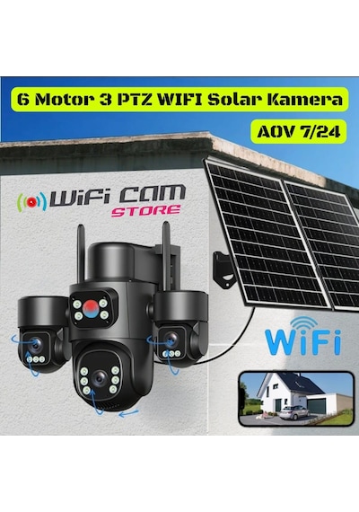 3 Kameralı 6 Motorlu Wifi Solar Kamera - Aov 7/24 Kayıt