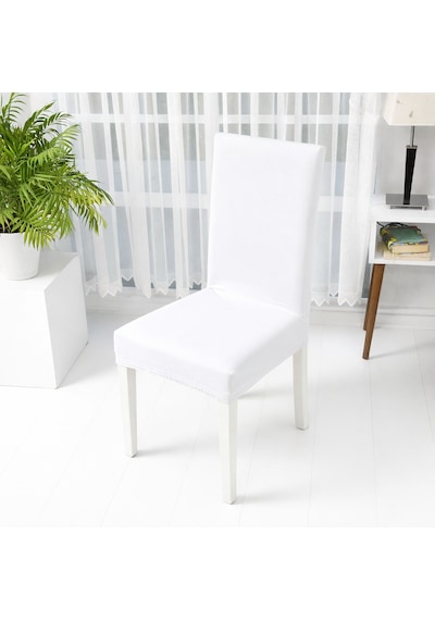 Esnek Sandalye Kılıfı Likralı, Kaymaz, Yıkanabilir, Kalın Lastikli Modern Kılıfı Beyaz