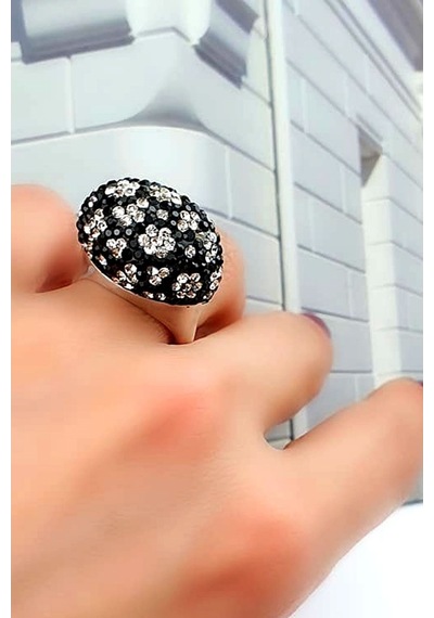 Swarovski Taşlı Çiçek Desenli 925 Ayar Gümüş Lüks Bombeli Yüzük 18