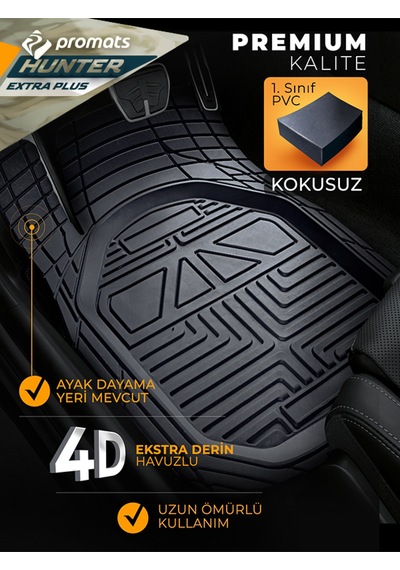 Dacia Duster 2010-2017  Model ve Sonrası Uyumlu Oto Paspas 4D   Ekstra Plus (Siyah)