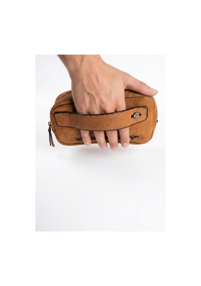 Levano Leather Hakiki Dana Derisi Erkek El Çantası Bilek Askılı El Geçmeli Portföy Organizer Çanta 22x12 Cm Taba