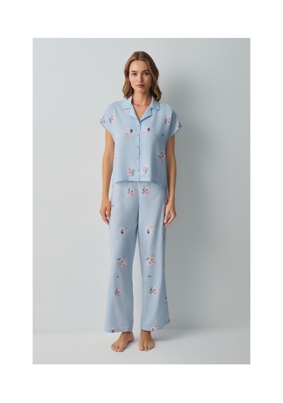 Suwen Bliss Gömlek Yaka Pijama Takımı Wsh10510060348 Mavi