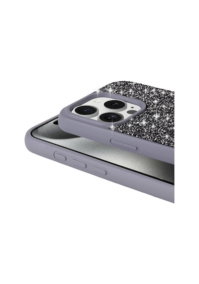 Apple Uyumlu iPhone 15 Pro Kılıf Simli Pırlanta Taşlı Kamera Yükseltili Silikon Ata Pro Tech Siyah