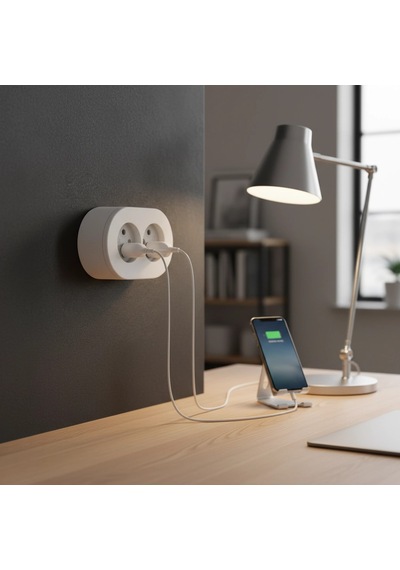 Beyaz İkili Sıva Üstü Dekoratif Topraklı Elektrik Prizi Belirtilmemiş