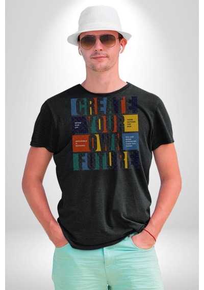 Geleçeği Seninle Planlayalım Unisex Unisex Siyah Organik Baskılı T-shirt Penye Yüksek Kalite Siyah