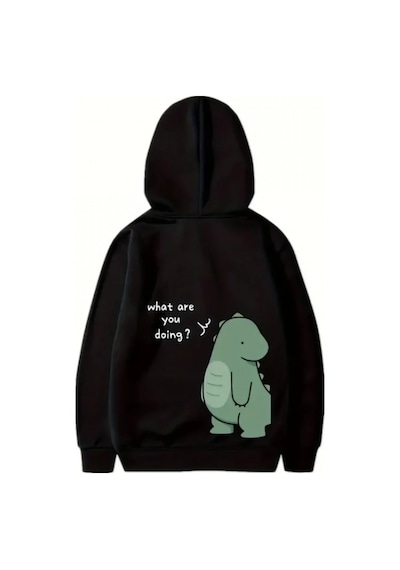 Efnaz Style Sevgililer Günü Baskılı Oversize Kapüşonlu Sweatshirt Hoodie - Siyah