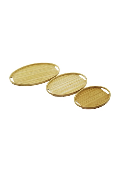 Oval - 3 Boy Bambu Ahşap Tepsi Seti 20x29--26x36--31x45cm 4832 Diğer