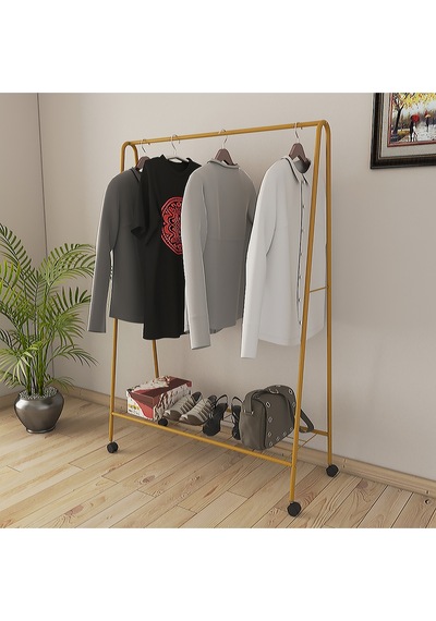 Metallica Concept Tekerlekli Oval Askılık Ayaklı Askılık Konfeksiyon Butik Askılık Gold Altın
