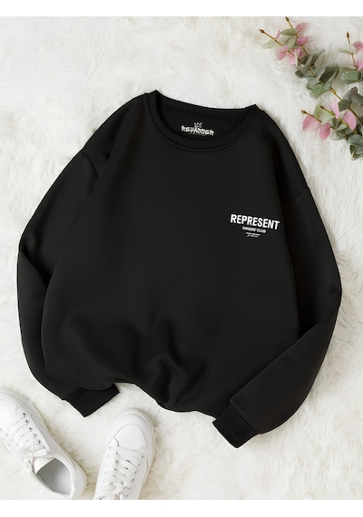 Startmore Siyah Unisex Erkek/kadın Renkli Represent Özel Baskılı Oversize Pamuklu Bisiklet Yaka