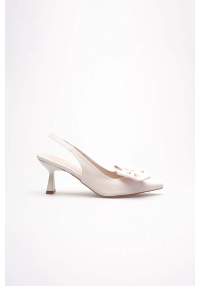 Trendella Bej Fiyonklu Kitten Topuklu Slingback Kadın Ayakkabı Tr08ms24b Siyah