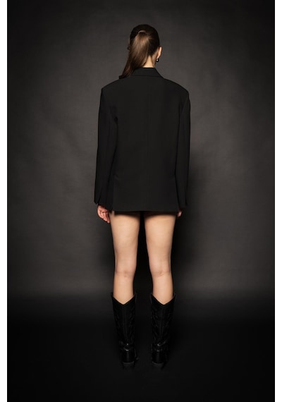 Kadın Siyah Basene Oturan Oversize Blazer Siyah