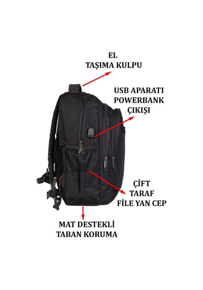 Case Club 15,6 İnç Laptop Sırt Çantası Su Geçirmez Kumaş Darbe Emici Yandan Cepli