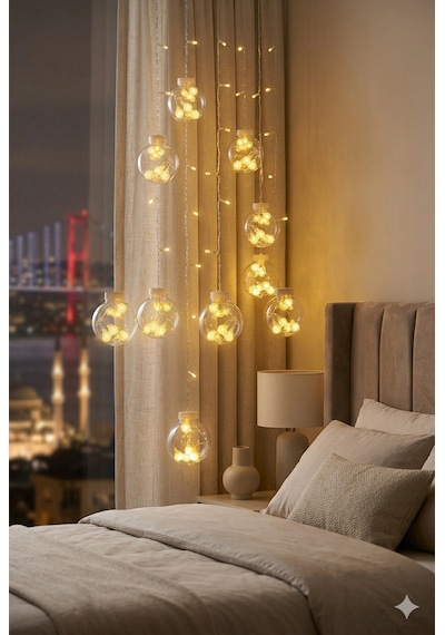 3 Metre 10 Toplu Perde Led Işık - Gün Işığı Şeffaf Dekoratif Aydınlatma - 8 Fonksiyonlu Led Diğer
