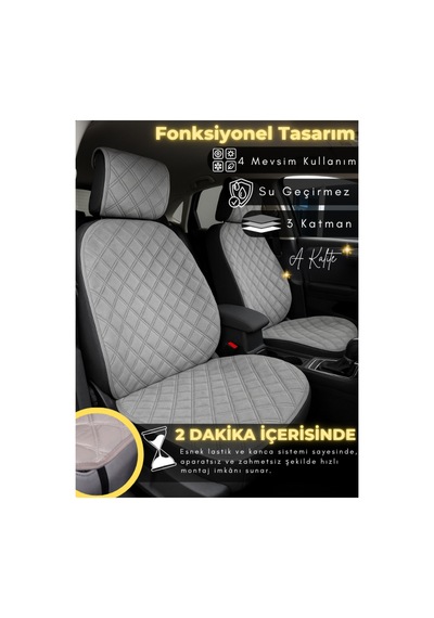 Mazda Mazda3 Uyumlu 2'li Süet Oto Koltuk Minderi Terletmez Universal Oto Aksesuar A3 Gri