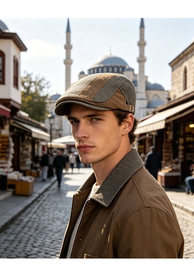 Unisex Klasik Gözlük Şapkası Siyah & Haki Retro Flat Cap Mevsimlik Kullanım Kahverengi