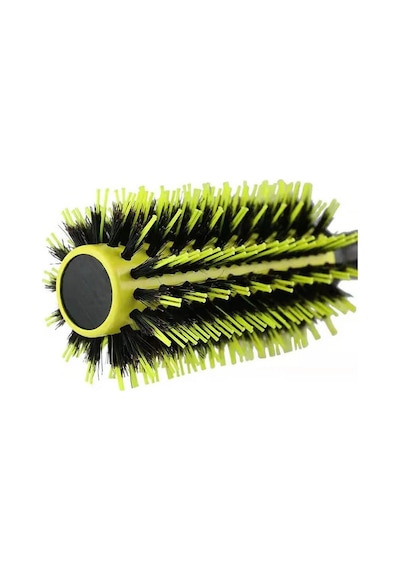 Koodmax Ahşap Saplı Naylon Kıl Saç Şekillendirici Fön Fırçası - Saç Düzleştirici Tarak 7.5cm - Sarı - Siyah