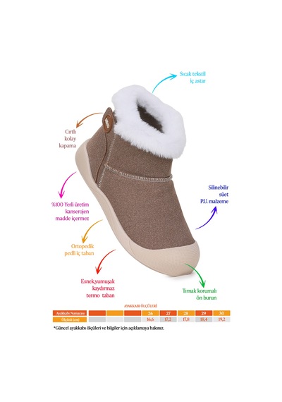 Kiko Kids Liplan Cırtlı Termo Taban Kız Çocuk Bot Ayakkabı Kum