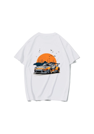 Brz Collectıon Brz Collection Unisex Oversize Istanbul & Porsche T-shirt Beyaz