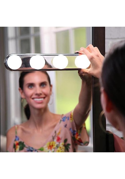 Kablosuz Parlak Banyo Stüdyo Makyaj Aynası Işığı Pilli Vantuzlu Taşınabilir 4 Led Ampul Çok Renkli