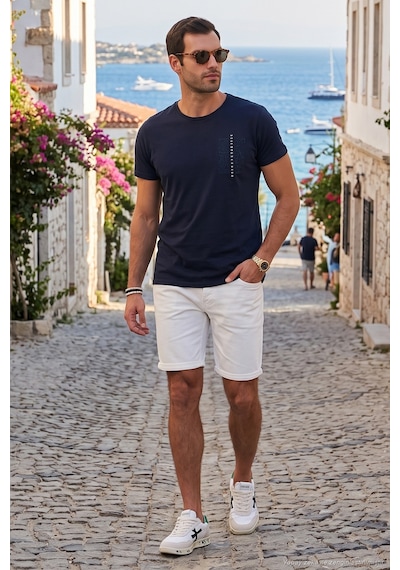 Buratti Bisiklet Yaka Pamuklu Slim Fit Erkek T Shirt 541Quint Lacivert