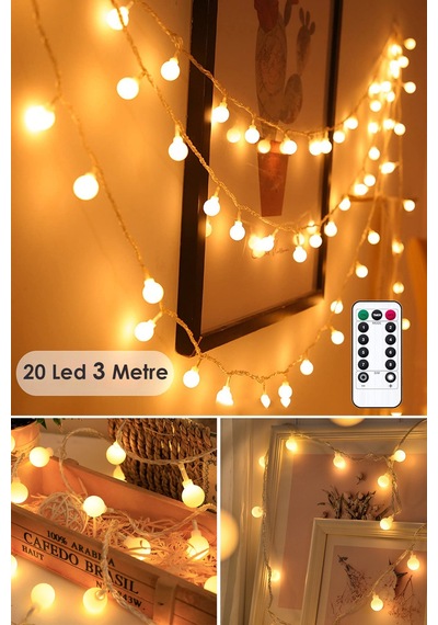 Technojet 20 Ledli  Kumandalı 8 Modlu Dekoratif Top Led Yılbaşı S Sarı