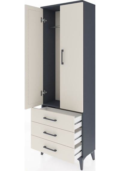 Arges Dolap Tek Raflı 3 Çekmeceli Tek Askılı 60x30x182 Antras... Antrasit