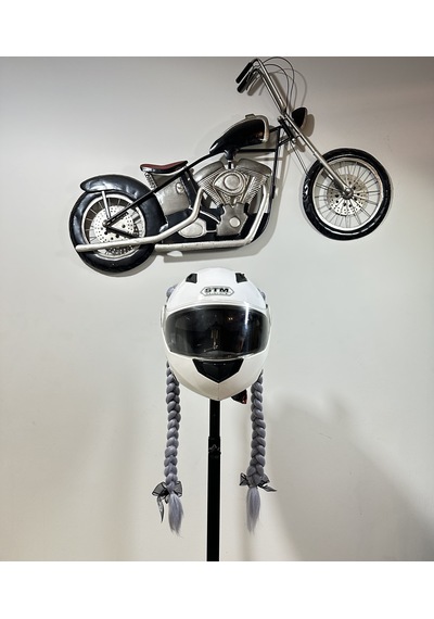 Motor & Motosiklet Gri Çift Örgülü Saç Kask Dış Aksesuar Diğer
