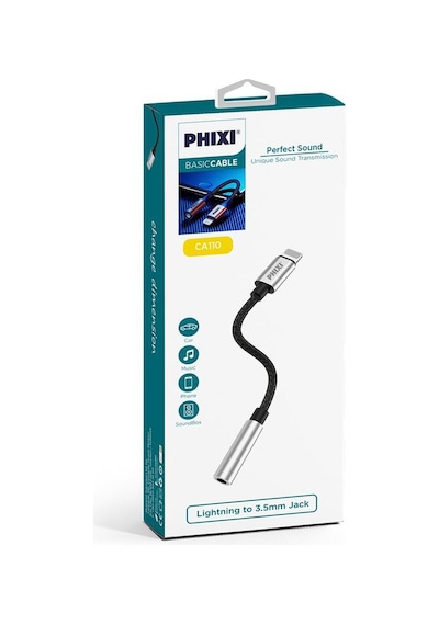 Phixi Basic Ca110 Metal Başlıklı Örgü Kablo Lightning To 3.5mm Jack Çevirici-246