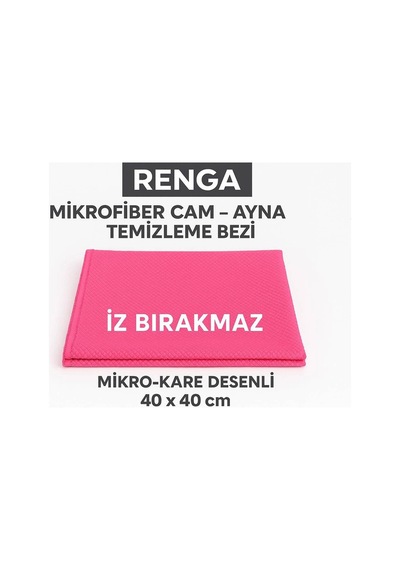 Pembe Renga Mikrofiber Cam - Ayna Temizlik Bezi 40x40 Cm İz Bırakmaz / Mikro Baklava Desenli