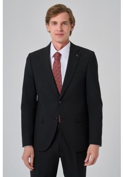 Morven Erkek Siyah Slim Fit Mono Yaka Yelekli Takım Elbise 26mc001026001 Siyah