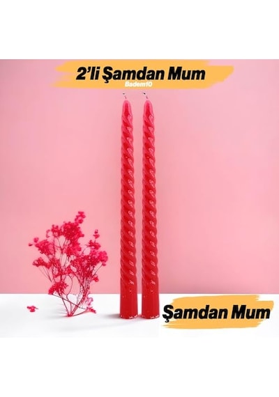 Petek Mum Kırmızı Altın Simli Çam Ağacı Boy 8.5 Cm Bal Mumu Beeswax Candle Diğer