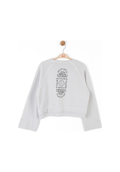 Kız Çocuk Pamuklu İki İplik Salaş Sweatshirt-14719 Gri